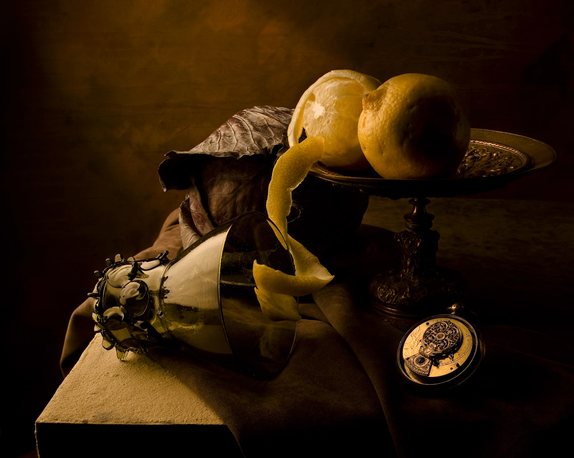 Still life with cabbage and lemons