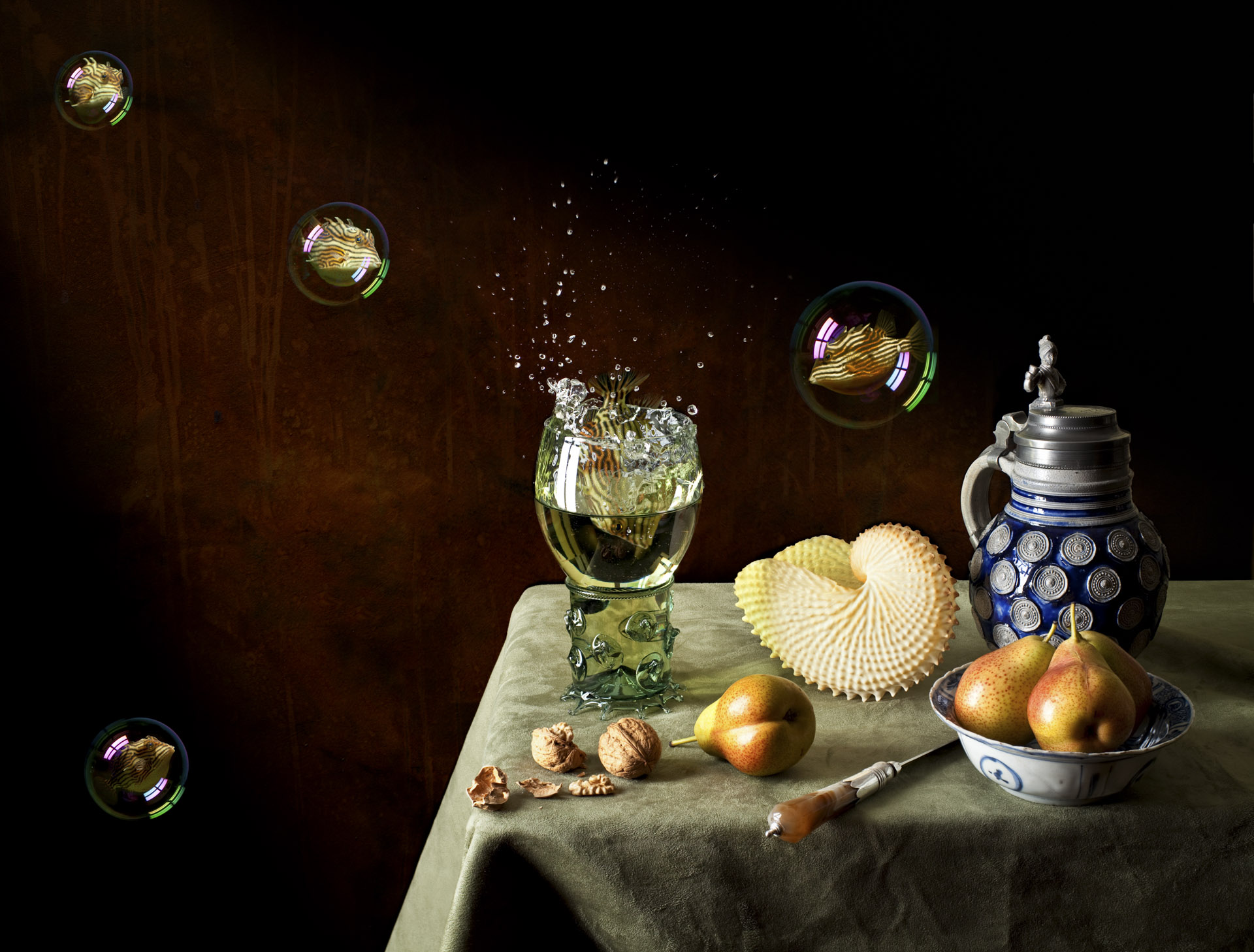 Still life with pears and soused cowfish